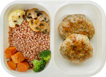 Chicken cutlet with mushroom buckwheat and veggie mix